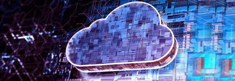 Digital cloud symbol over a circuit board background