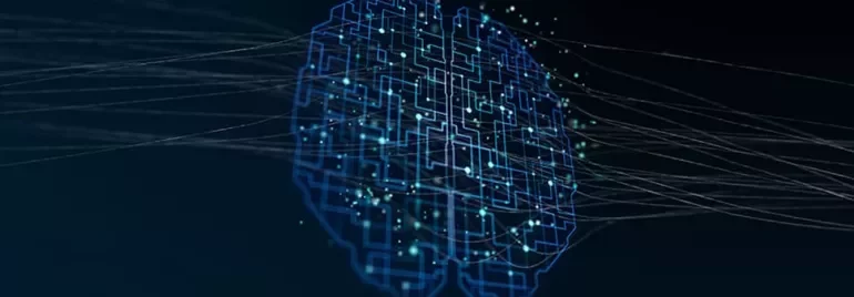 Digital illustration of a brain with glowing blue lines