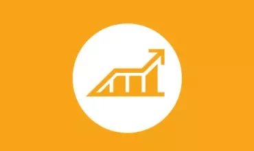 Orange and white graph icon with upward arrow symbolizing growth