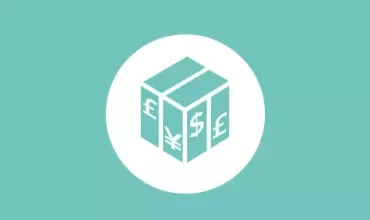 Icon of a box with currency symbols: pound