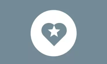 Icon of a heart with a star in the center on a blue background.
